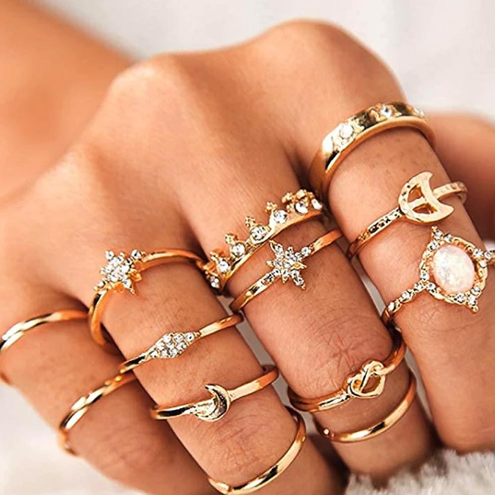 Boho Butterfly Ring Set Gold Stackable Knuckle Rings Rhinestone Finger Ring  Leaf Mid Joint Rings Stylish Hand Jewelry Accessories For Women And Girls(  | Fruugo ZA